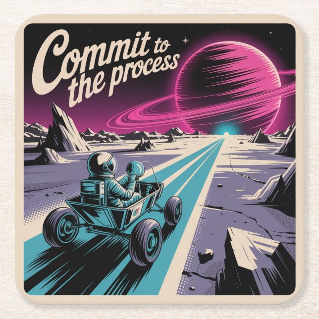 Commit To The Process Square Paper Coaster (Front)