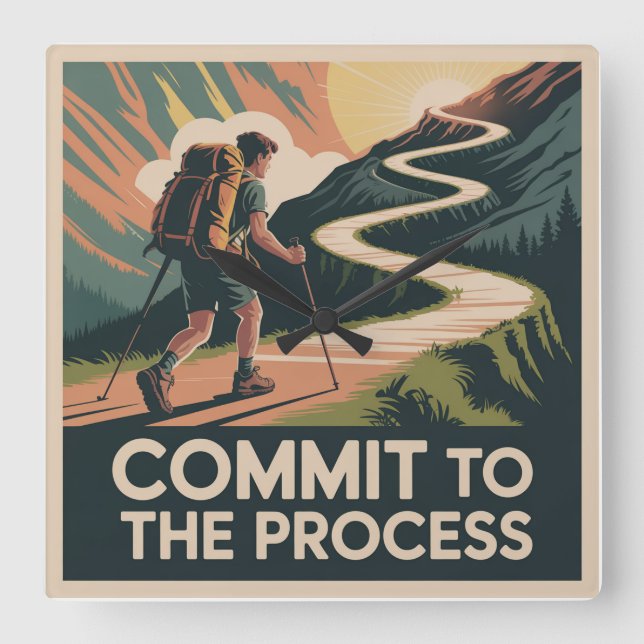 Commit To The Process Square Wall Clock (Front)