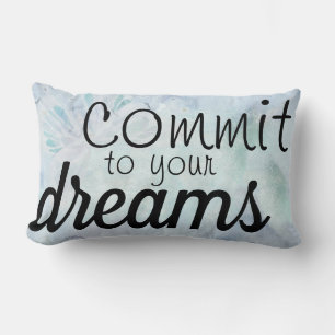 Commit to Your Dreams Blue Watercolor Lumbar Cushion
