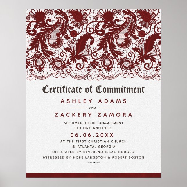 Commitment Ceremony Lace Wedding Certificate Poster (Front)