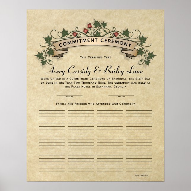 Commitment Guest book ornate Wedding Certificate (Front)
