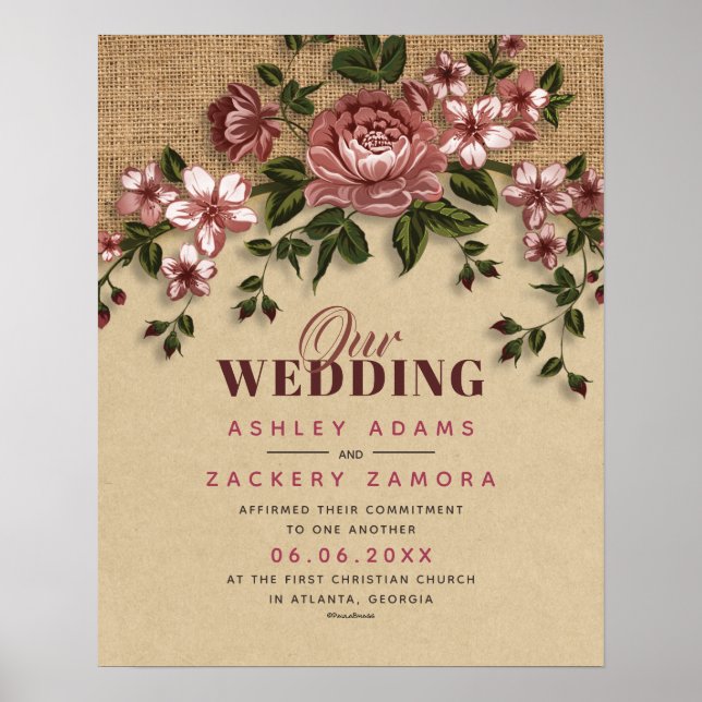 Commitment Wine Floral Lace Wedding Certificate Poster (Front)