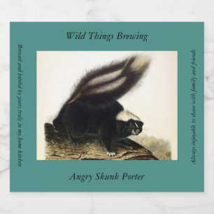 Common American Skunk or Striped Skunk, by Audubon Beer Bottle Label