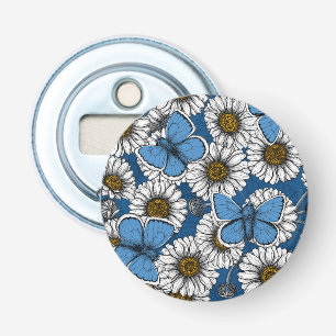 Common blue butterflies and daisy flowers bottle opener