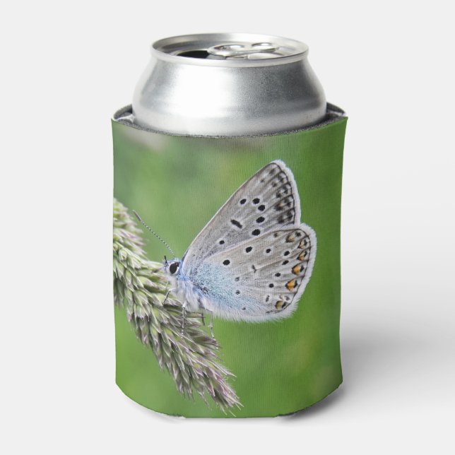Common Blue Butterfly on Grass Can Cooler (Can Front)