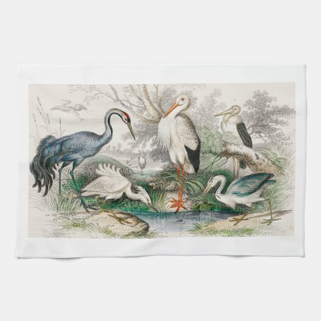 Common Crane, White Stork, Gigantic Crane, Common  Tea Towel (Horizontal)