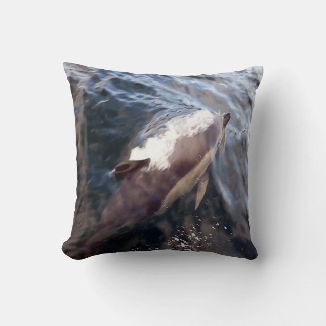 Common Dolphin Surfacing Deep Sea Coastal Artwork  Cushion (Front)