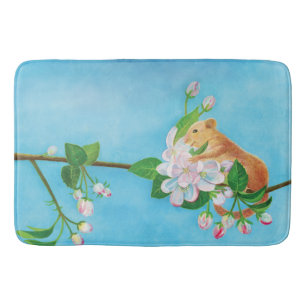 Common Dormouse on blooming branch of apple tree Bath Mat