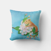 Common Dormouse on blooming branch of apple tree