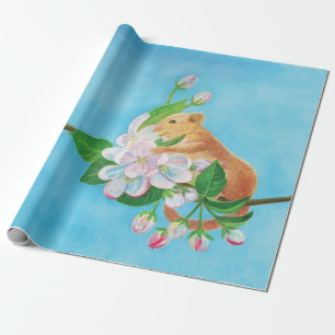 Common Dormouse on blooming branch of apple tree   Wrapping Paper