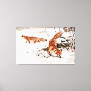 Common Foxes in the Snow, popular artwork, Canvas Print