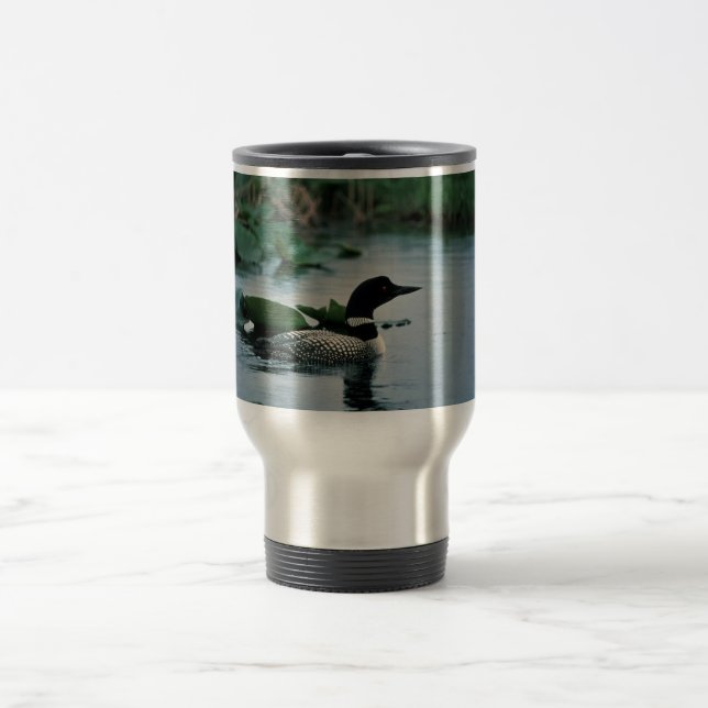 Common Loon on Water Travel Mug (Center)
