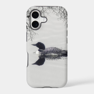 Common Loon Swims in a Northern Lake in Winter