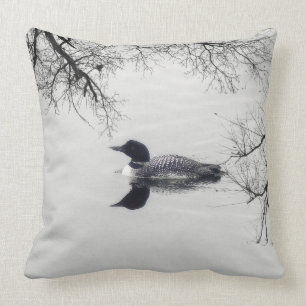 Common Loon Swims in a Northern Lake in Winter Cushion