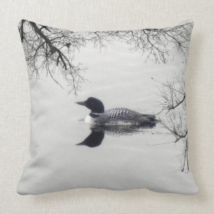 Common Loon Swims in a Northern Lake in Winter Cushion