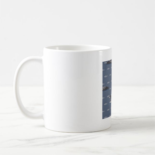 Common Loons on fish pattern Coffee Mug (Left)