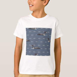 Common Loons on fish pattern T-Shirt