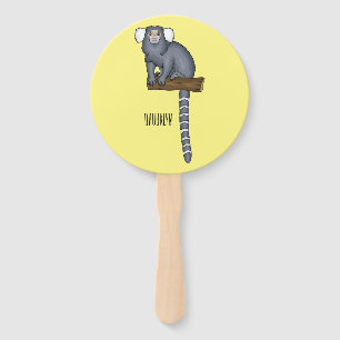 Common marmoset cartoon illustration hand fan