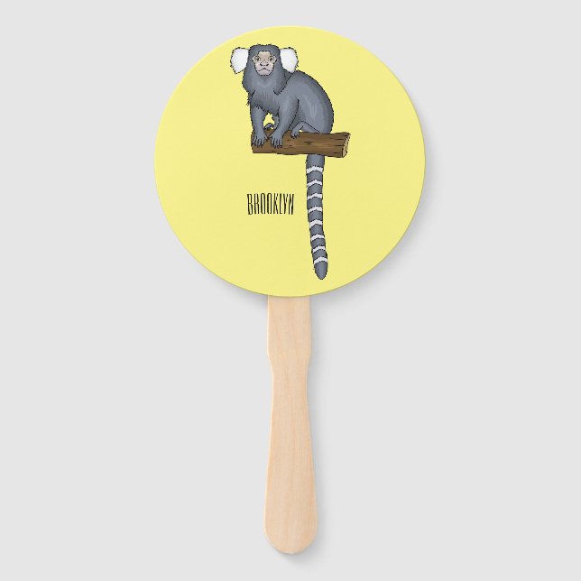 Common marmoset cartoon illustration hand fan (Front)