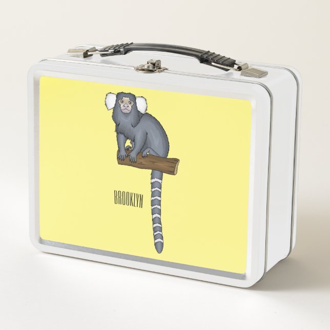 Common marmoset cartoon illustration metal lunch box (Front)