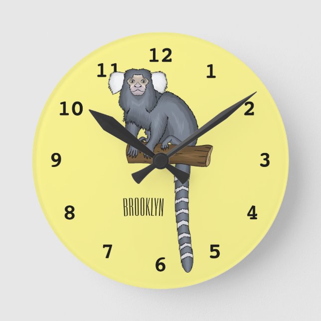 Common marmoset cartoon illustration round clock (Front)