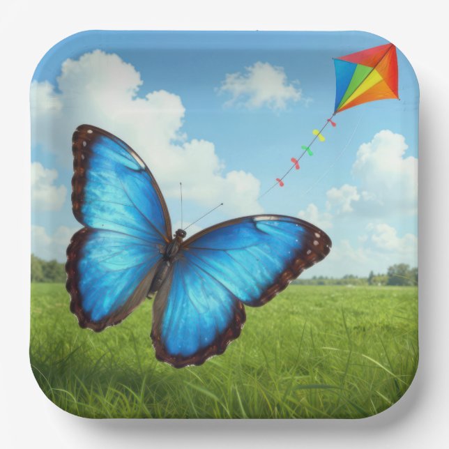 Common Morpho Butterfly Flying a Kite Paper Plate (Front)