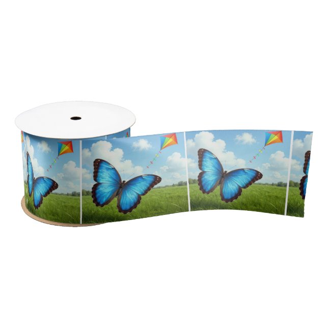 Common Morpho Butterfly Flying a Kite Satin Ribbon (Spool)