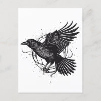 Common Raven Crow Black Mysic Norse Flying Design