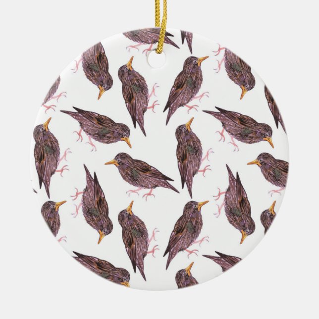 Common starling or European starling birds Ceramic Tree Decoration (Front)