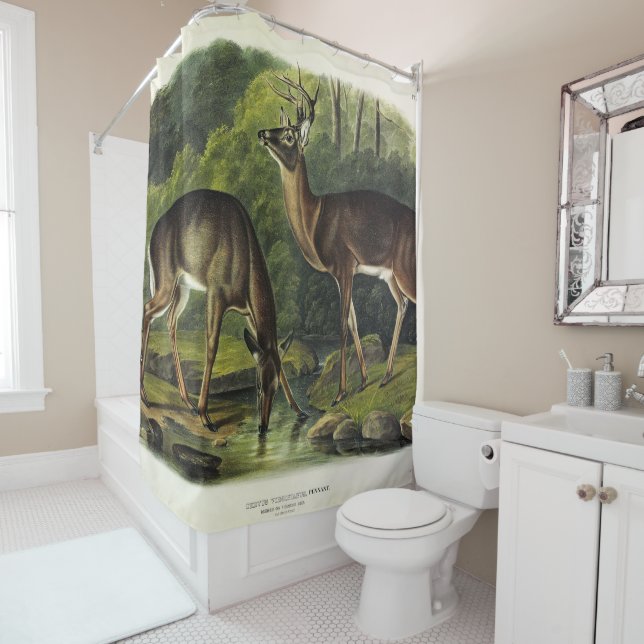 Common (White-tailed) Deer - Audubon's Quadrupeds Shower Curtain (In Situ)