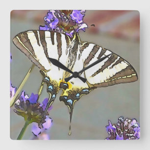 Common Yellow Swallowtail On Lilac Flowers Black O Square Wall Clock
