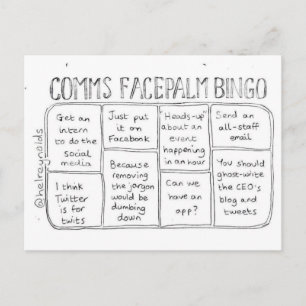 Comms Facepalm Bingo Round 1 Postcard