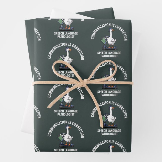 Communication Is Connection Speech Language Goose Wrapping Paper Sheet (In situ)