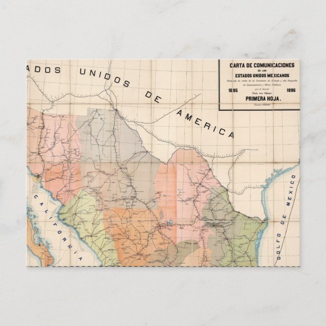 (Communications Letter) Map of Mexico Postcard (Front)