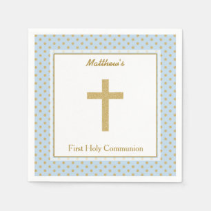 Communion Blue with Gold Polka Dots Napkin