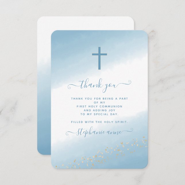 Communion Cross Blue Watercolor Invitation (Front/Back)