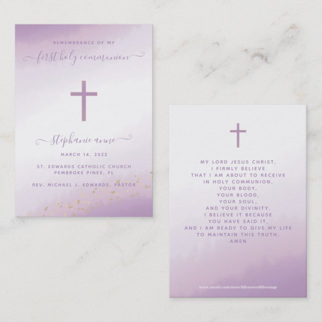 Communion Cross Lavender Watercolor Business Card (Front/Back)