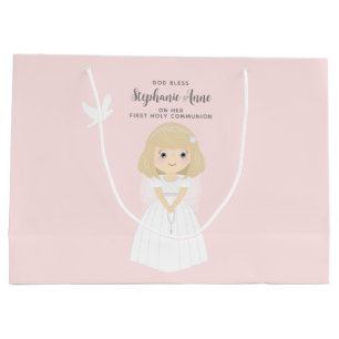 Communion Dove Blonde Girl Large Gift Bag