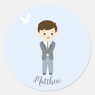 Communion Dove Boy Classic Round Sticker