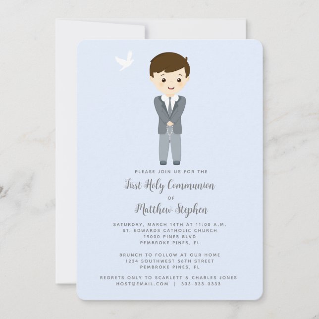 Communion Dove Boy Invitation (Front)