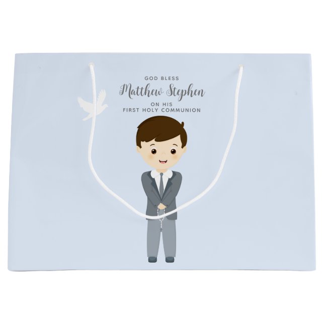 Communion Dove Boy Large Gift Bag (Front)