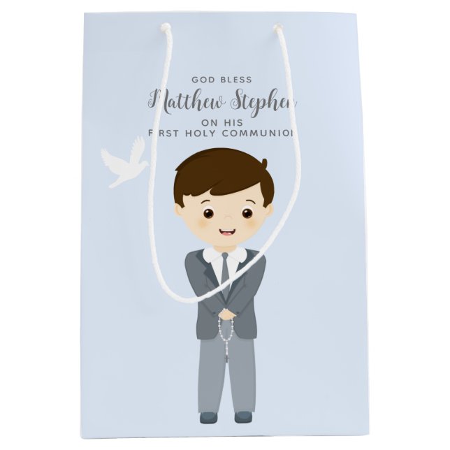 Communion Dove Boy Medium Gift Bag (Front)
