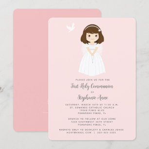 Communion Dove Brunette Girl Invitation