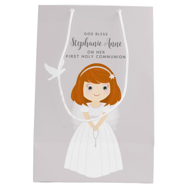 Communion Dove Redhead Girl Medium Gift Bag (Back)