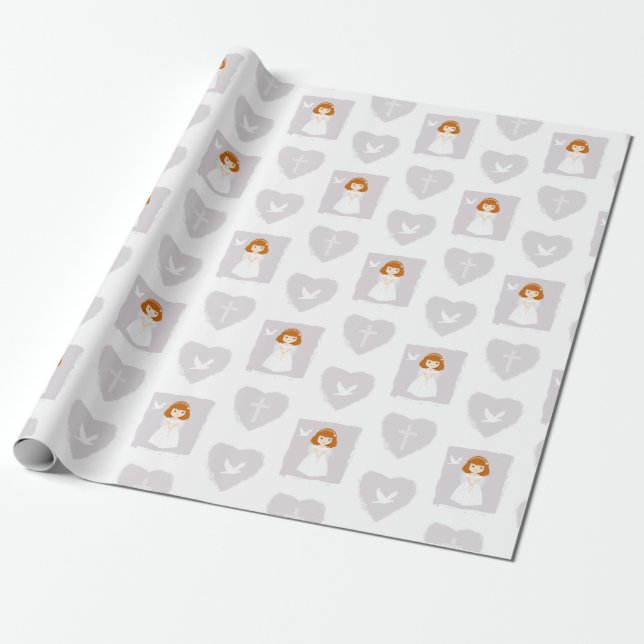 Communion Dove Redhead Girl Wrapping Paper (Unrolled)