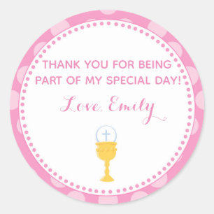 Communion favour label pink chalice