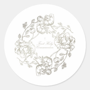 Communion Floral Gold  Classic Round Sticker