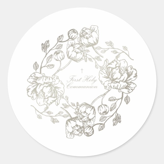 Communion Floral Gold  Classic Round Sticker (Front)