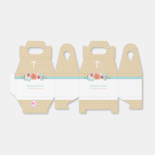 Communion Floral Swag in Gold and Aqua Favour Box