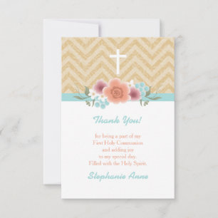 Communion Floral Swag in Gold and Aqua Invitation